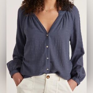 MARINE LAYER Nixi Collarless Blouse in Indigo Blue NWT